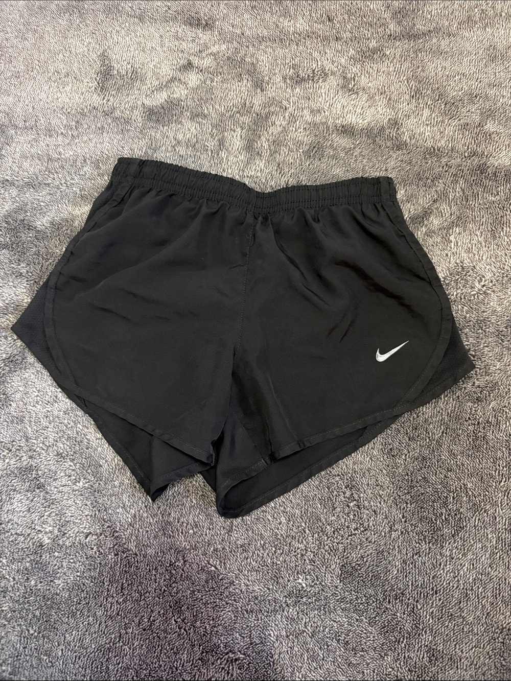 Nike Kid’s Black Athletic Running Shorts with White Swoosh